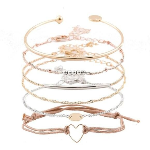 Layered bracelet set beaded bangles adjustable stackable wrap charm jewelry wome - Picture 6 of 6